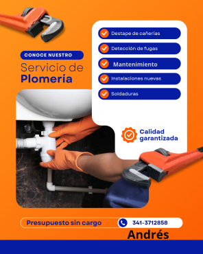  - Realizamos trabajos de plomería, fugas y filtraciones. Instalaciones nuevas, cambio de artefactos.